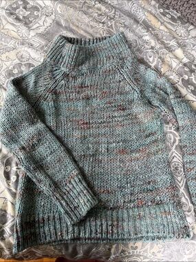 Moth Heathered Teal and Brown Speckled Turtleneck Sweater